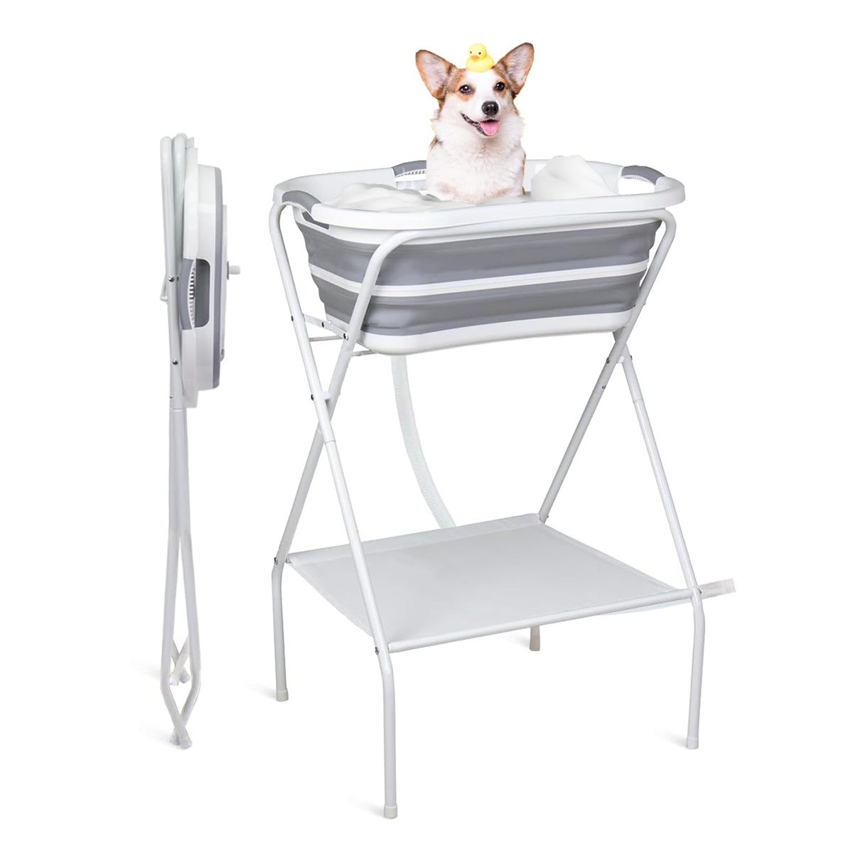 Portable Collapsible Elevated Pet Tub with Built-in Drainage System M58751
