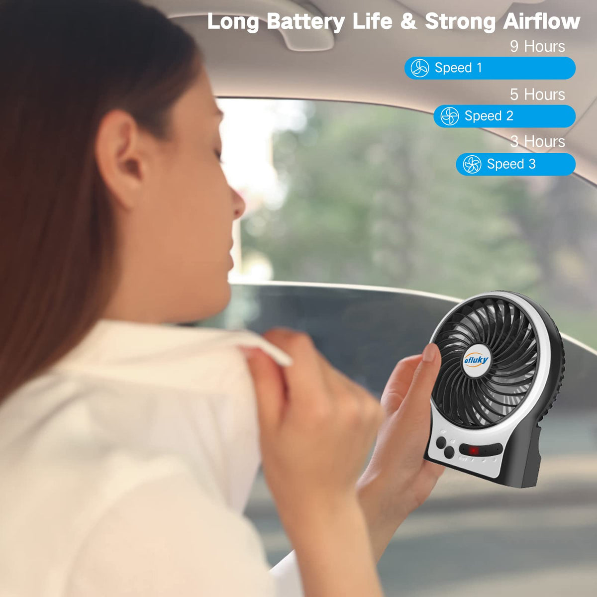 4.9-Inch Mini Desk Fan, 3 Speeds, Rechargeable USB Powered with LED Light, Black Z138