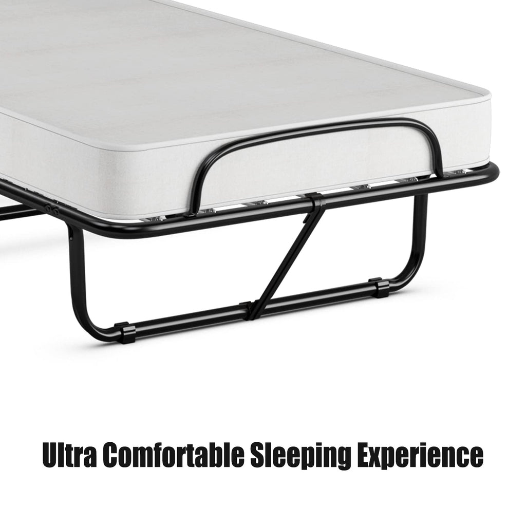 Folding Bed with Memory Foam Mattress and Metal Frame on Wheels M2909