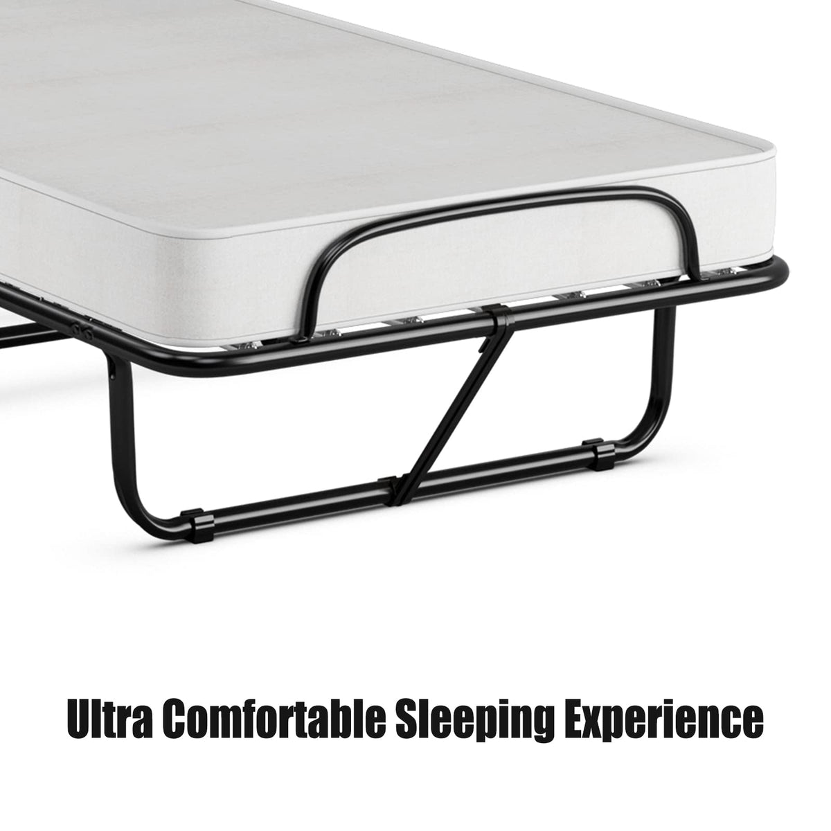 Folding Bed with Memory Foam Mattress and Metal Frame on Wheels M2909
