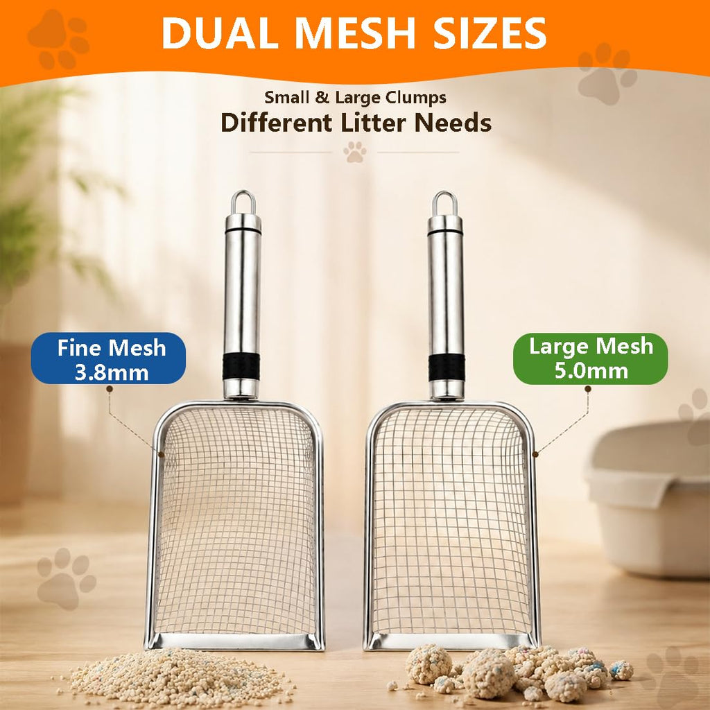 Cat Litter Scoop 2 Pack Stainless Steel Handle Mesh Sifter N424768