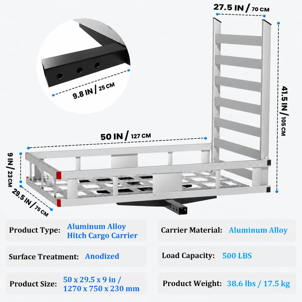 500LBS Heavy-Duty Aluminum Hitch Cargo Carrier with Ramp F203381