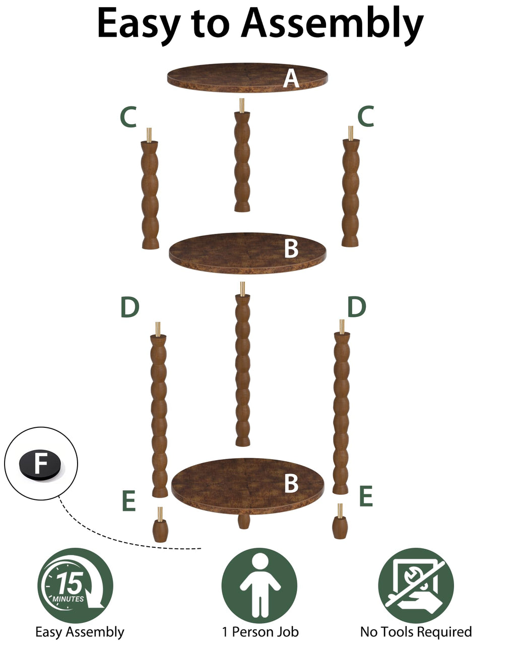 3 Tier Round Side Table with Spindle Wood Legs X92726