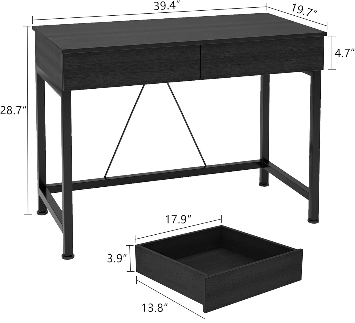 Black Wooden Computer Desk with Drawers L5570