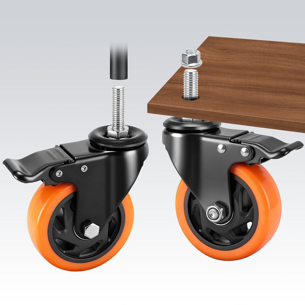 4 Inch Threaded Stem Caster Wheels Set of 4 with Brake T293