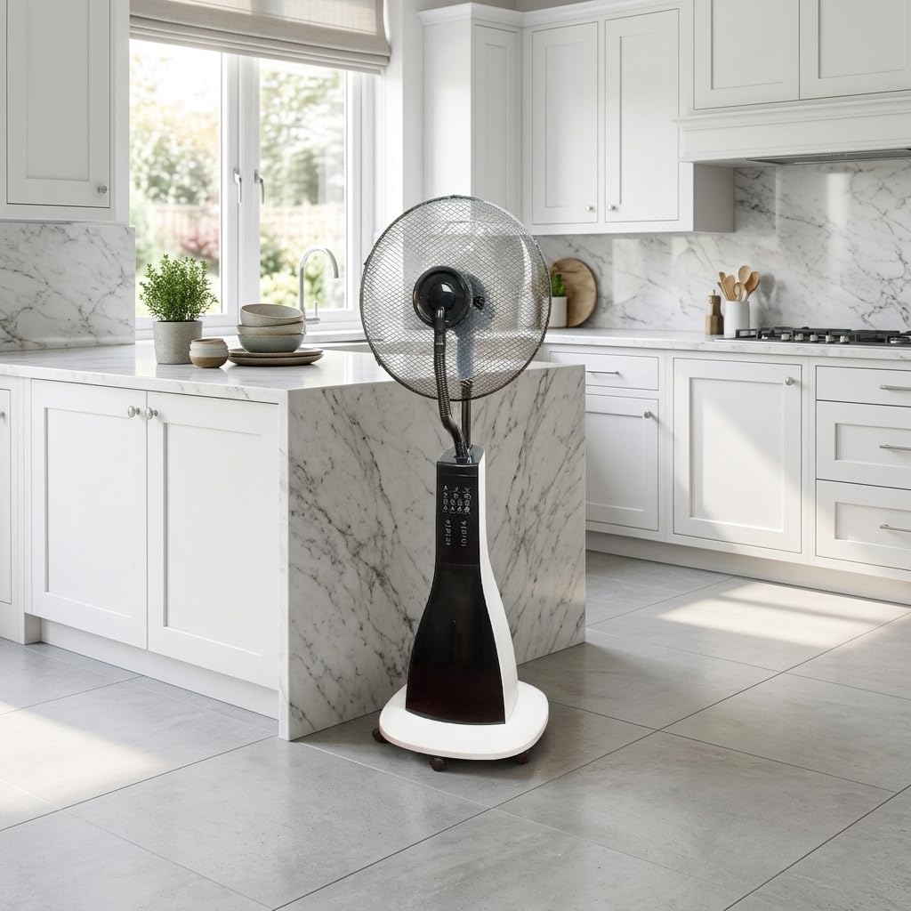 47" Misting Oscillating Pedestal Fan with Water Tank, Remote, Timer, 3 Speeds, Black White Z63905