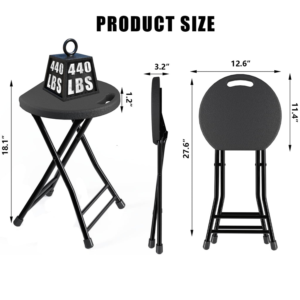 Black 18 Inch Folding Stool with Handle, Pack of 2 F9257