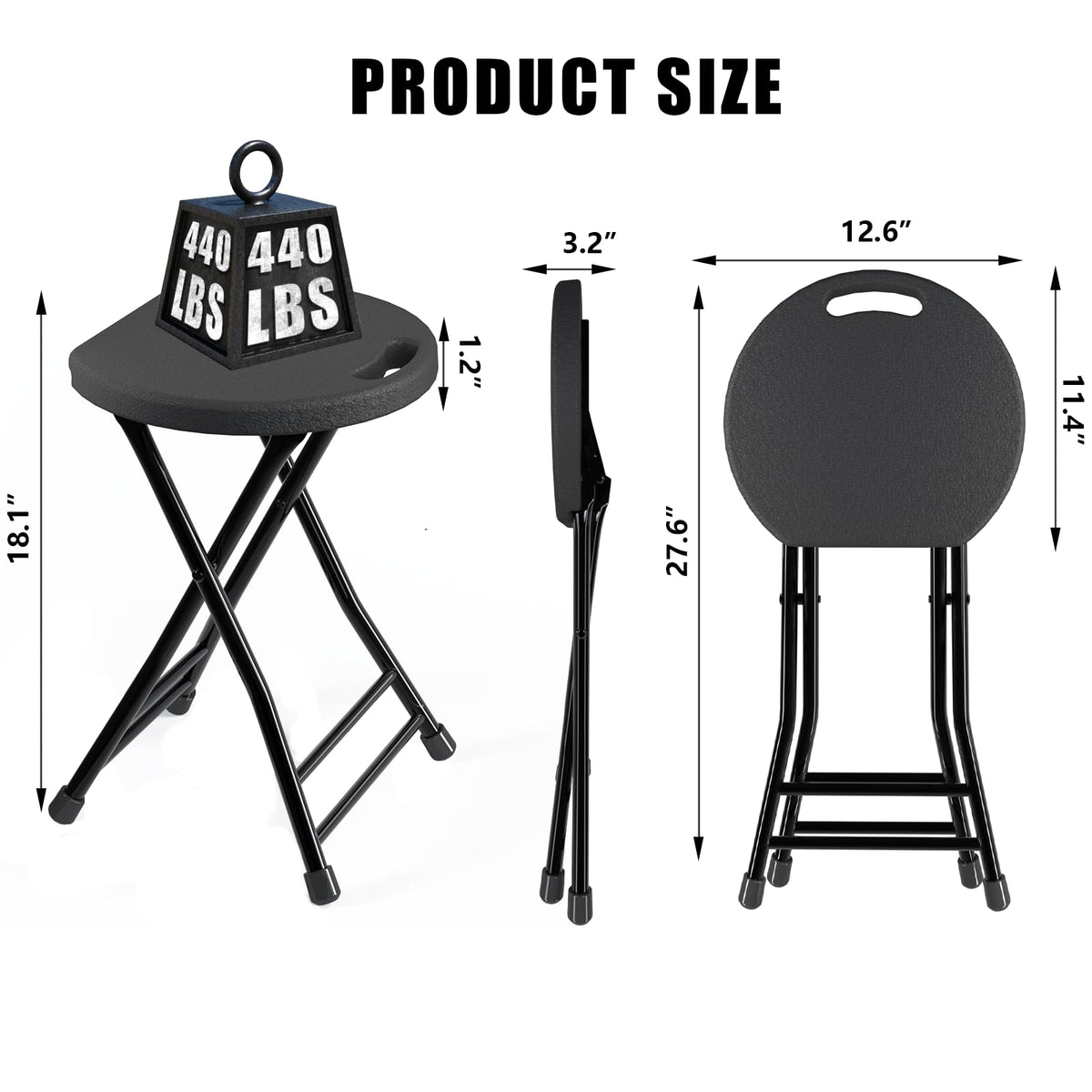 Black 18 Inch Folding Stool with Handle, Pack of 2 F9257