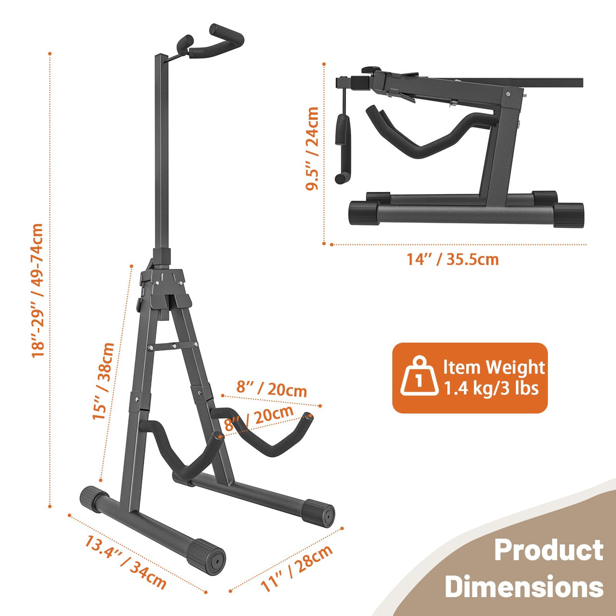 Adjustable Folding Guitar Stand with Neck Holder Z3046