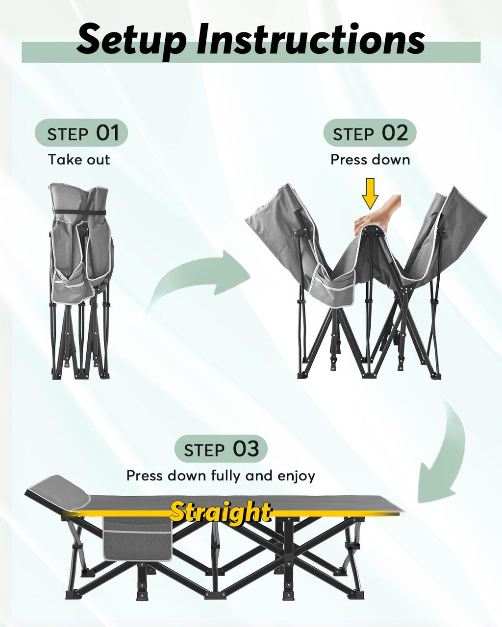 Folding Camping Cot with Mattress and Carry Bag E3380