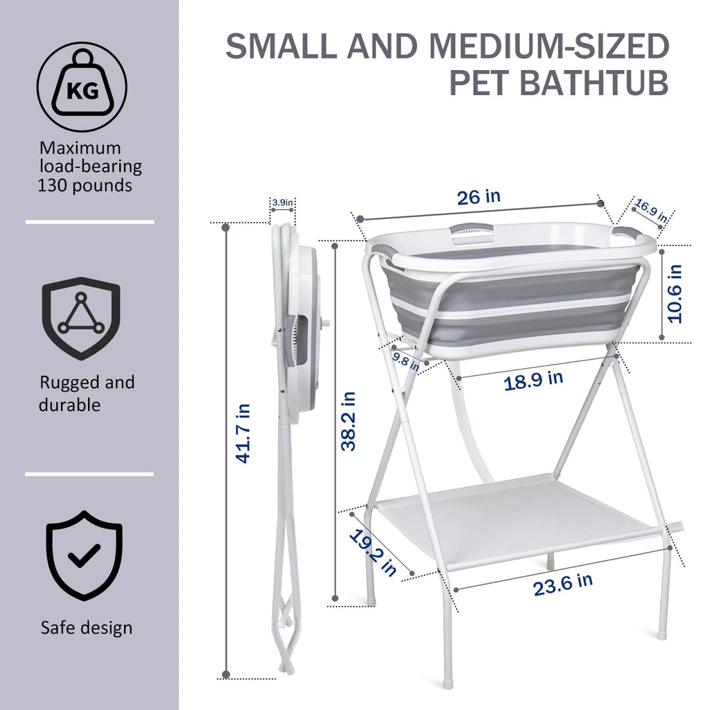 Portable Collapsible Elevated Pet Tub with Built-in Drainage System M58751