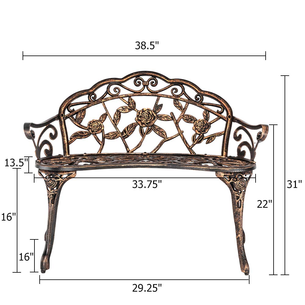 38.5" Metal Rose Bench for 2 Person Seat M571