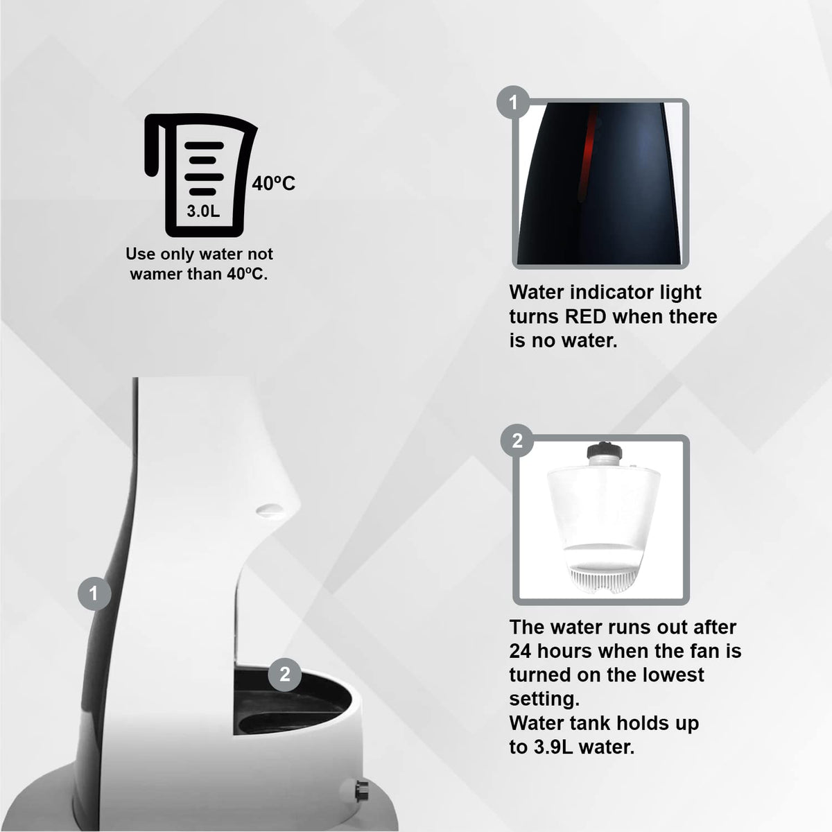47" Misting Oscillating Pedestal Fan with Water Tank, Remote, Timer, 3 Speeds, Black White Z63905
