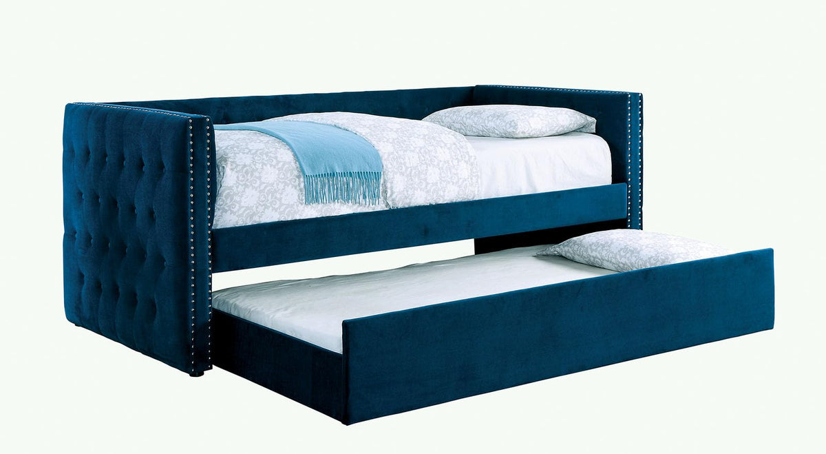 Navy Daybed with Trundle Button Tufted Upholstery B164