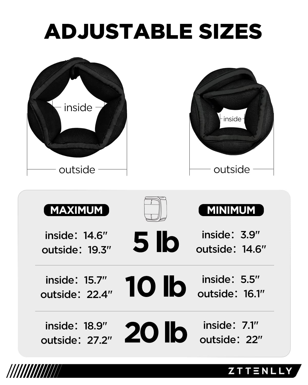 Adjustable Ankle Weights 1 Pair 5 10 15 18 20 Lbs O1801