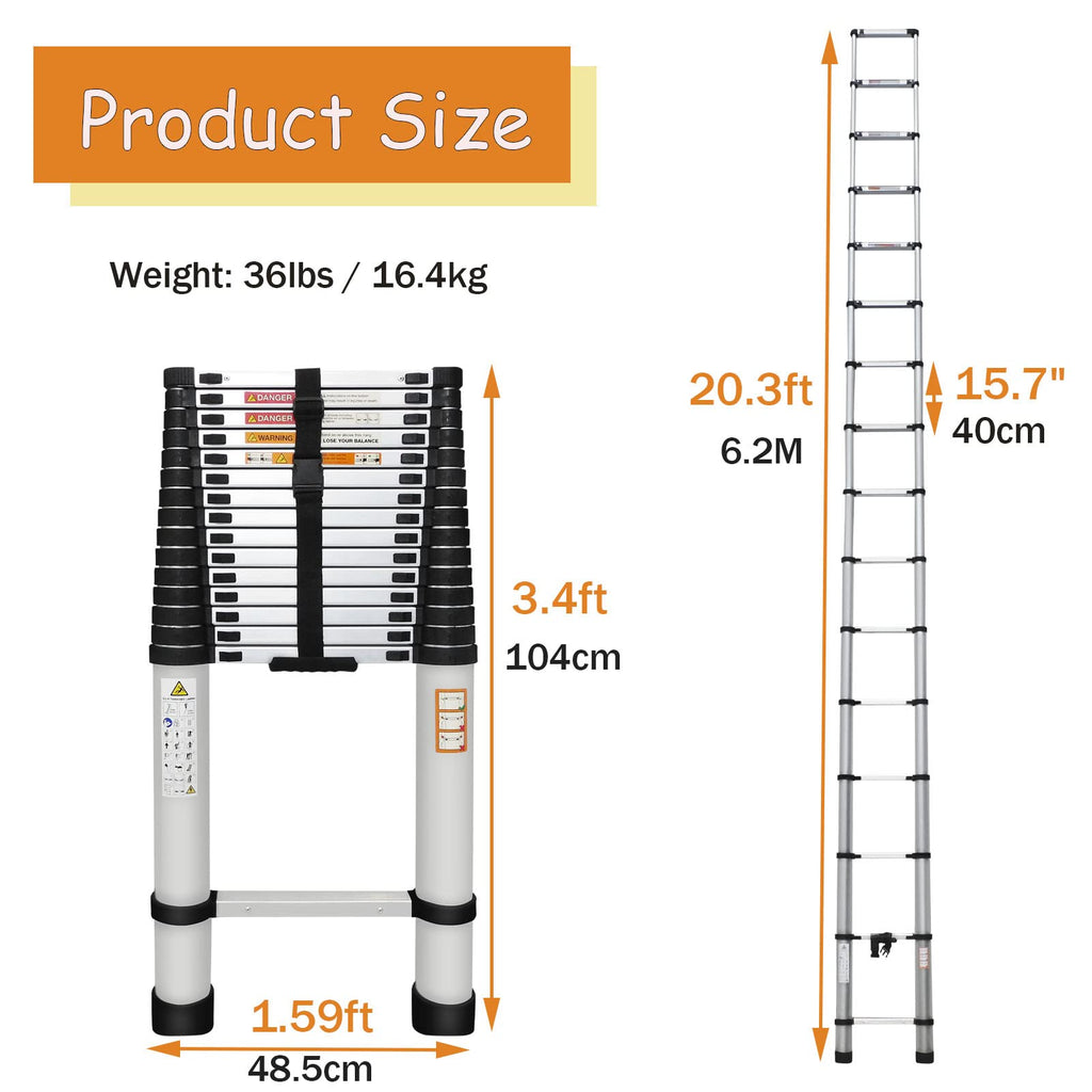 20.3ft Aluminum Telescoping Ladder with Hooks G70624