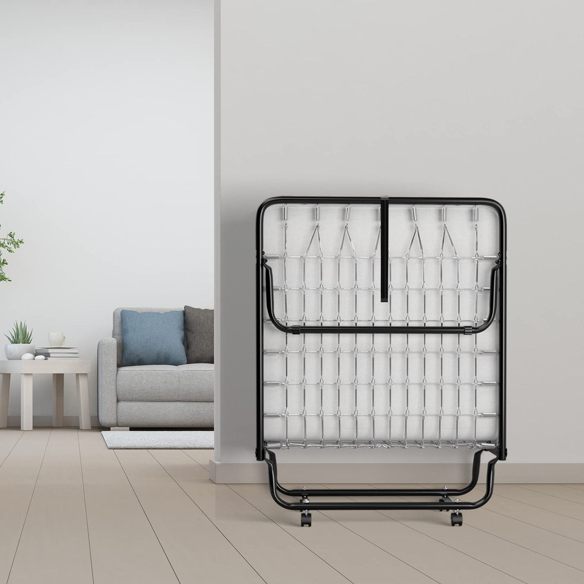 Folding Bed with Memory Foam Mattress and Metal Frame on Wheels M2909