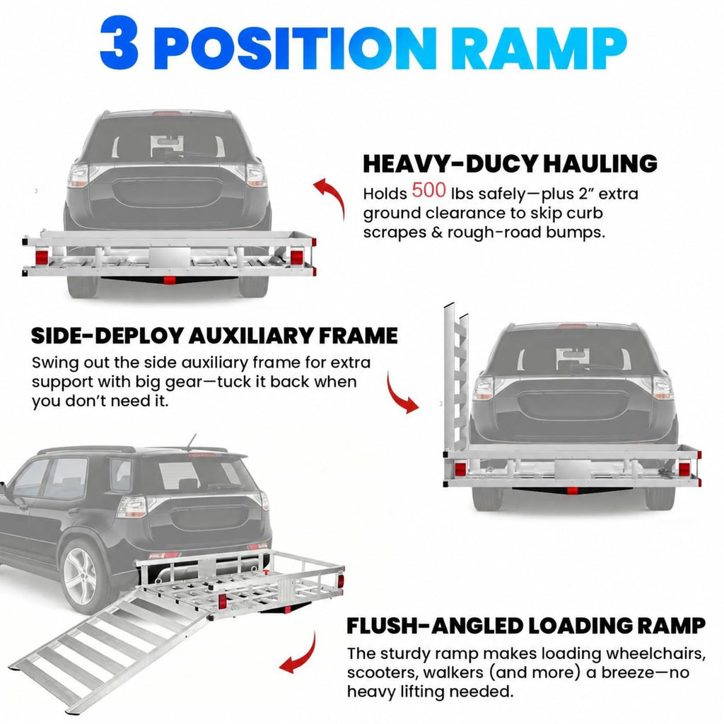 500LBS Heavy-Duty Aluminum Hitch Cargo Carrier with Ramp F203381