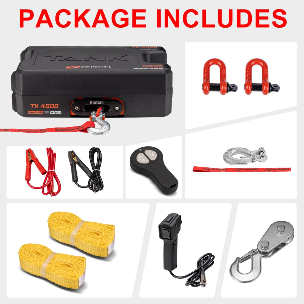 Portable 12V DC Electric Utility Winch 4500lb with Synthetic Rope B370768