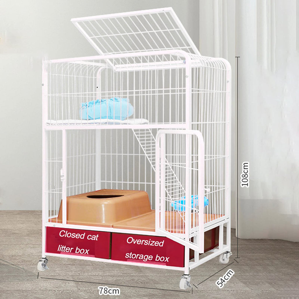 White Folding Metal Cat Cage Dog Crate with Four Wheels M14180