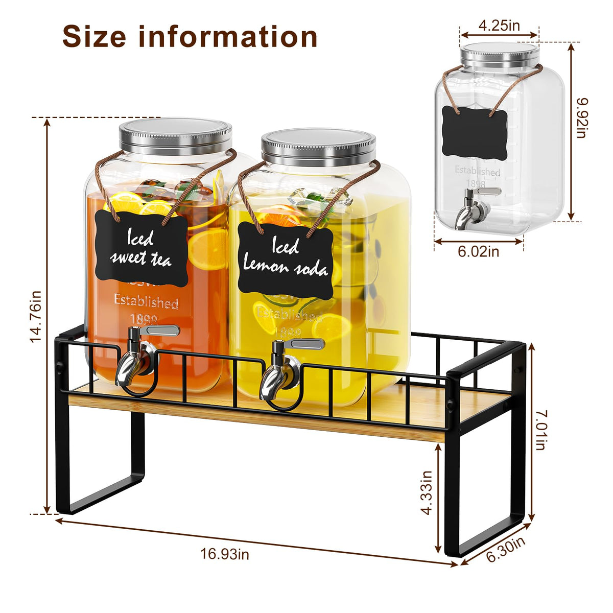 2 Pack 1 Gallon Glass Beverage Dispenser with Spigot and Ice Core P824738