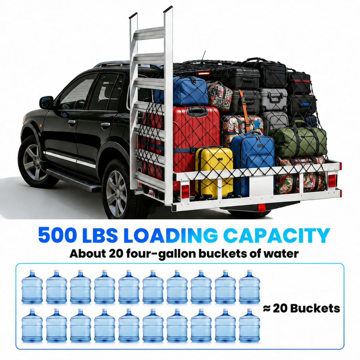 500LBS Heavy-Duty Aluminum Hitch Cargo Carrier with Ramp F203381