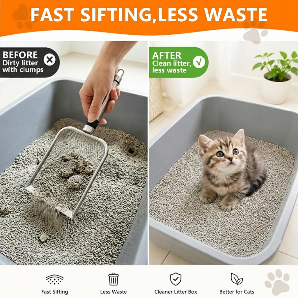 Cat Litter Scoop 2 Pack Stainless Steel Handle Mesh Sifter N424768