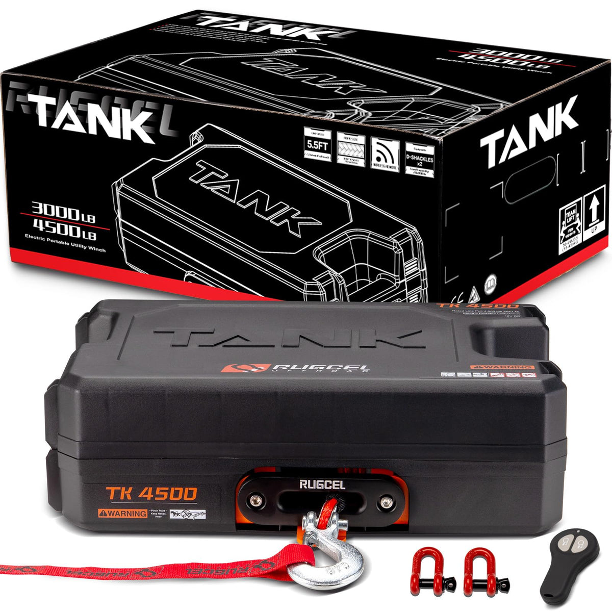 Portable 12V DC Electric Utility Winch 4500lb with Synthetic Rope B370768