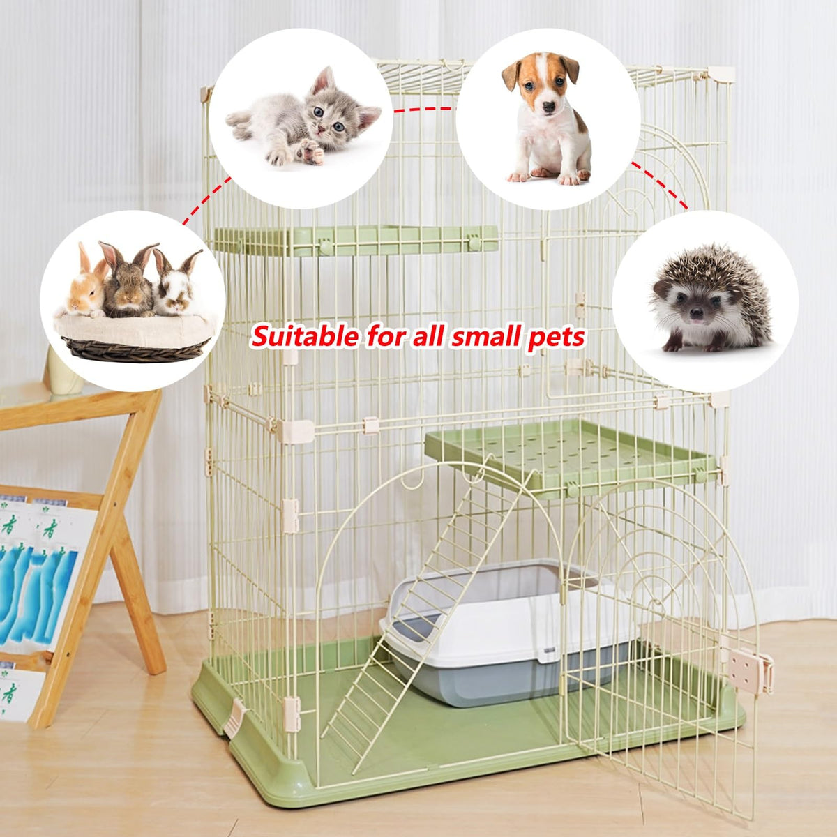 3/4-Tier Cat Cage Playpen with Hammock F4330