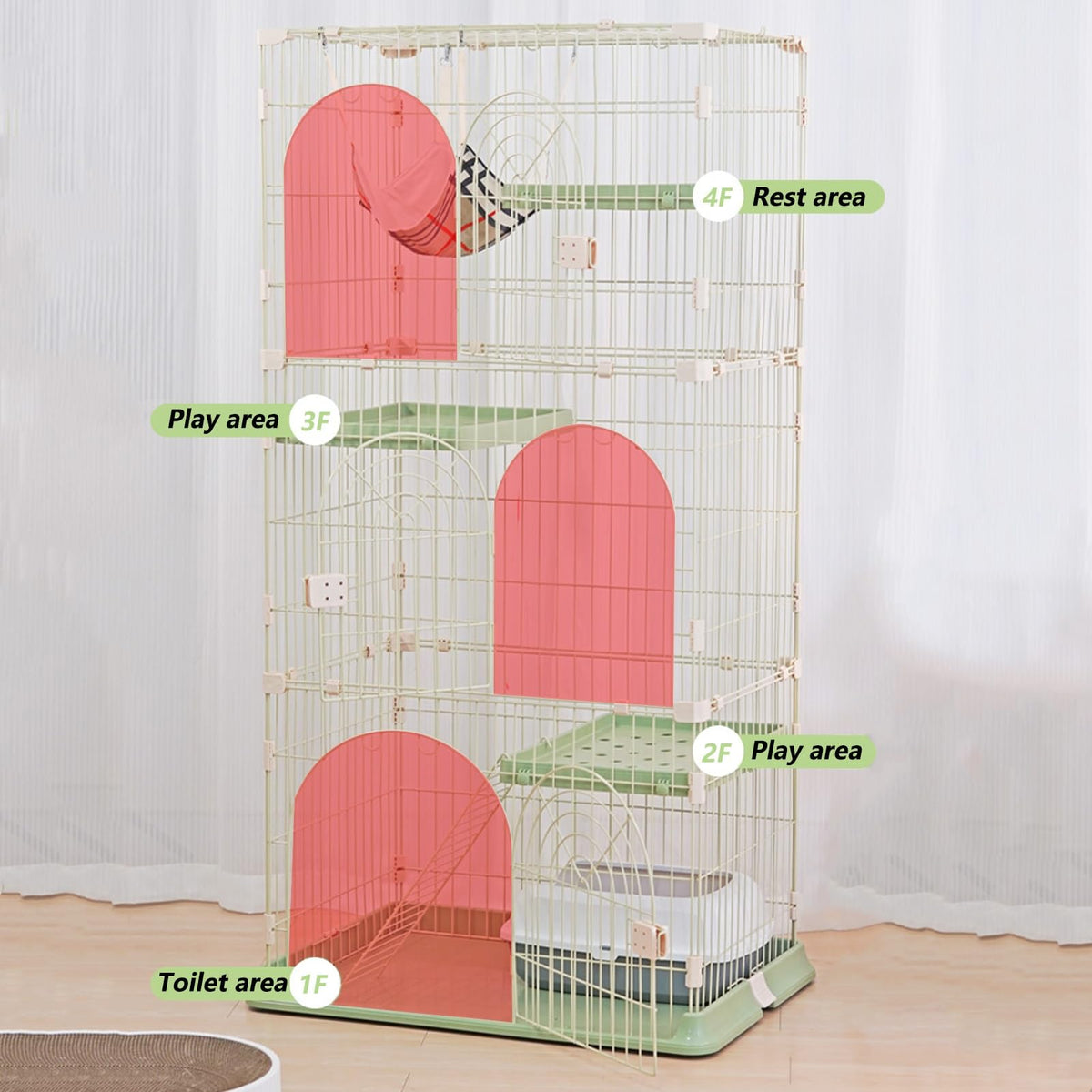 3/4-Tier Cat Cage Playpen with Hammock F4330