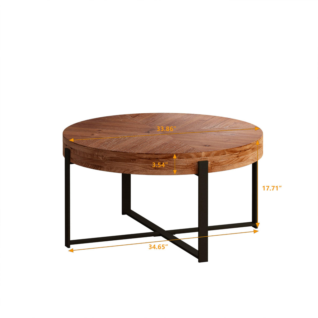 Round Coffee Table with Fir Wood Top and Black Cross Legs D196325