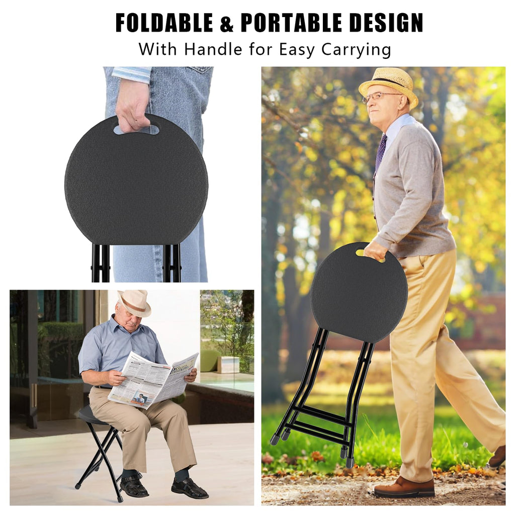 Black 18 Inch Folding Stool with Handle, Pack of 2 F9257