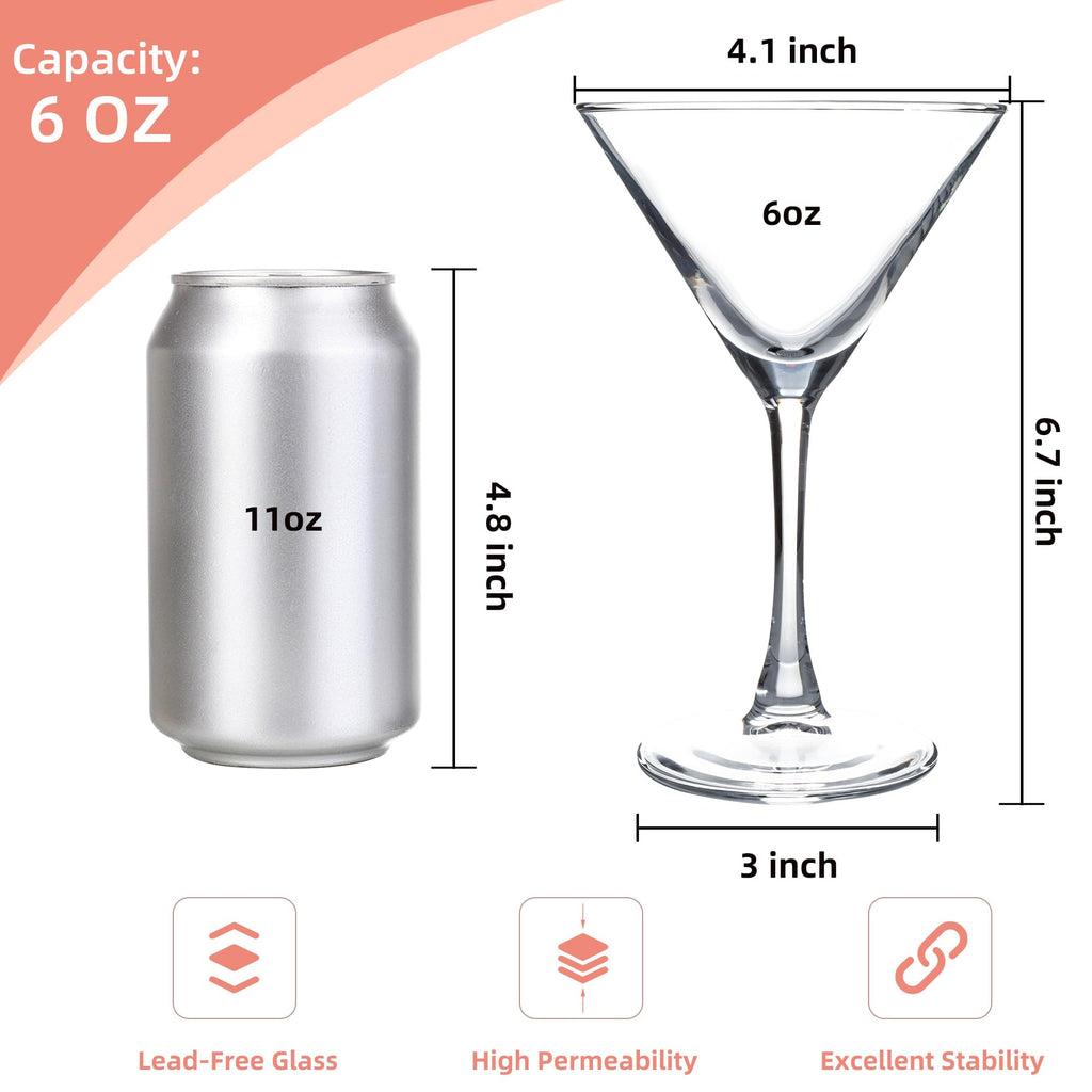 Martini Glasses Set of 7, 6 oz Reusable Cocktail Glasses with Stem C117750
