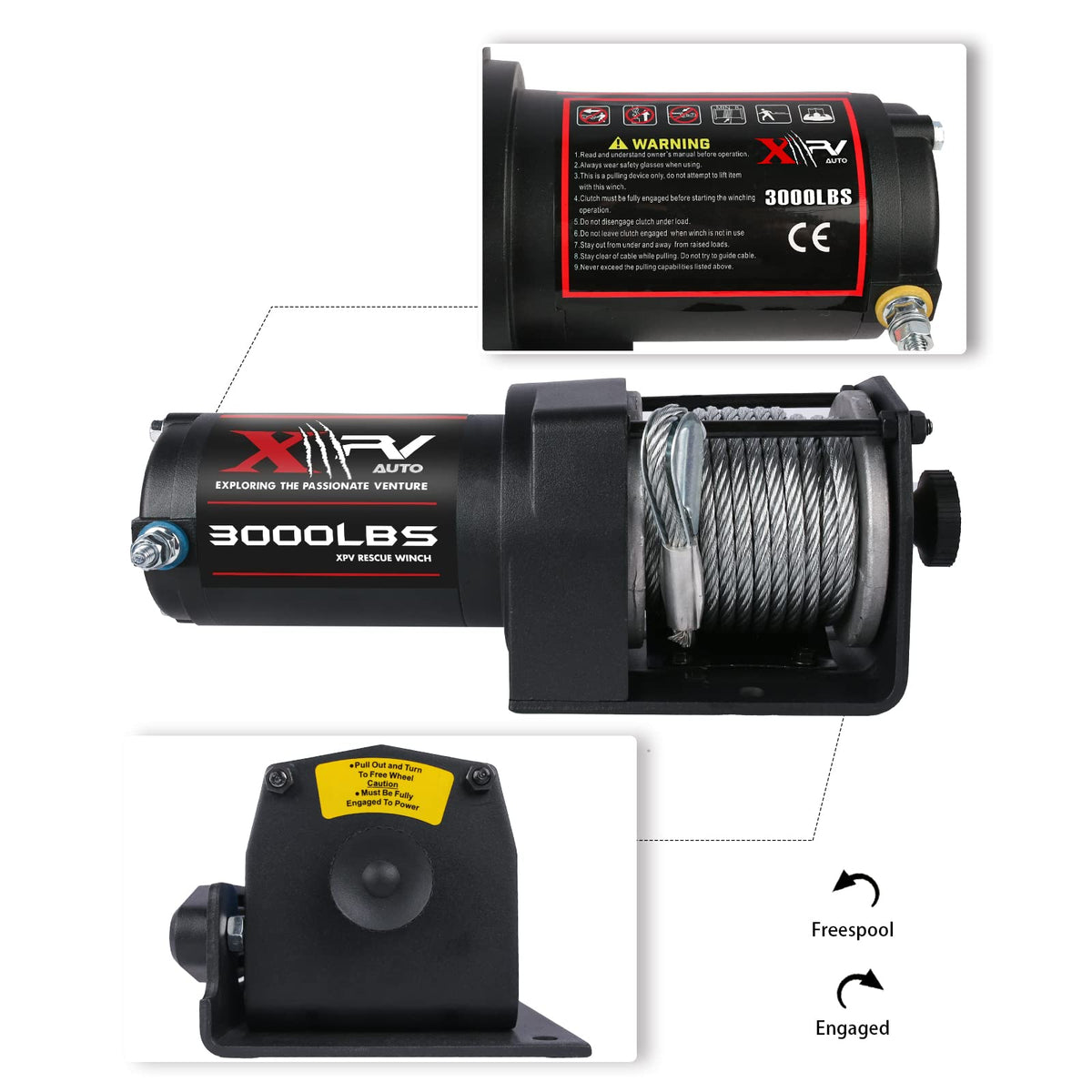 3000 lb 12V DC Electric Winch with Wireless Remote and Corded Control C26868