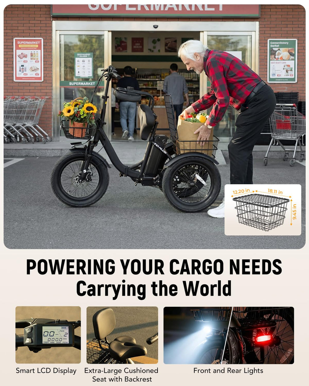 1200W Folding 3 Wheel Electric Trike Bike S343