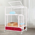 White Folding Metal Cat Cage Dog Crate with Four Wheels M14180