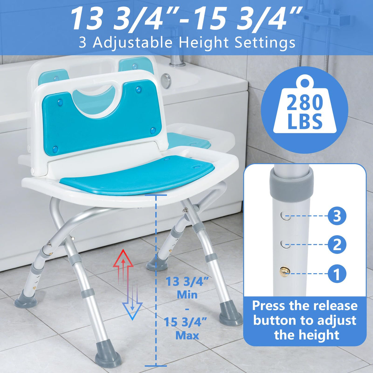 Folding Shower Chair with EVA Padded Seat U40436