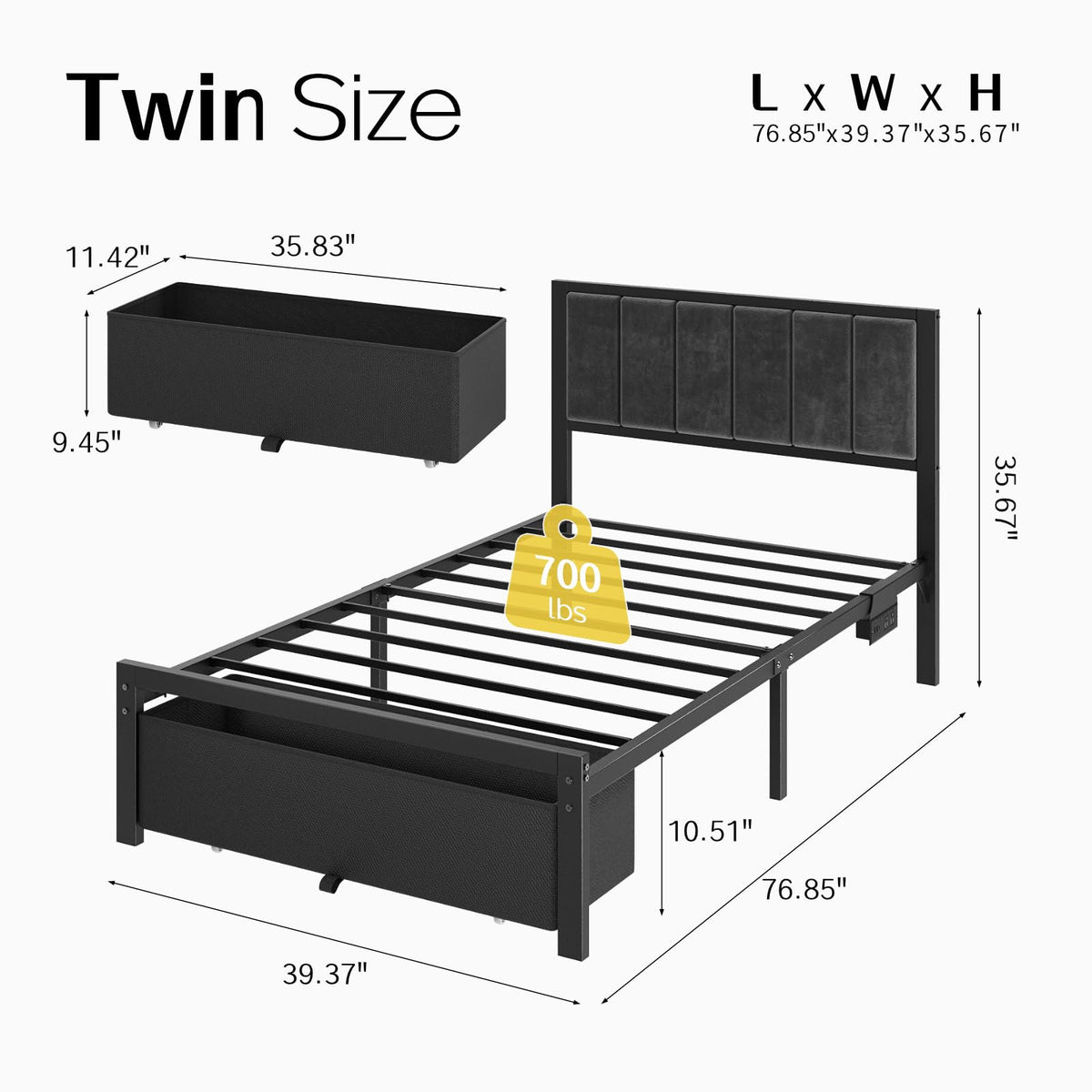 Twin Size Bed Frame with Drawer D69072