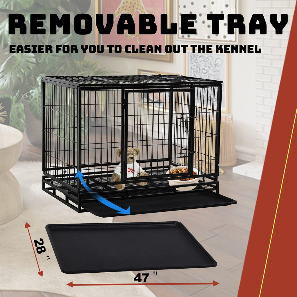 48 inch Heavy Duty Foldable Dog Crate with Lockable Wheels T4162