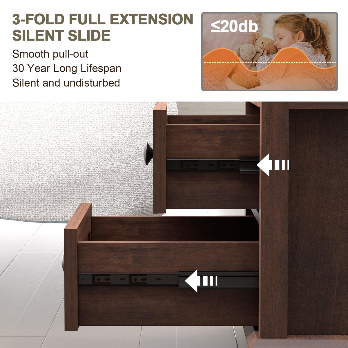 24" Nightstand with Charging Station and Drawers G59706