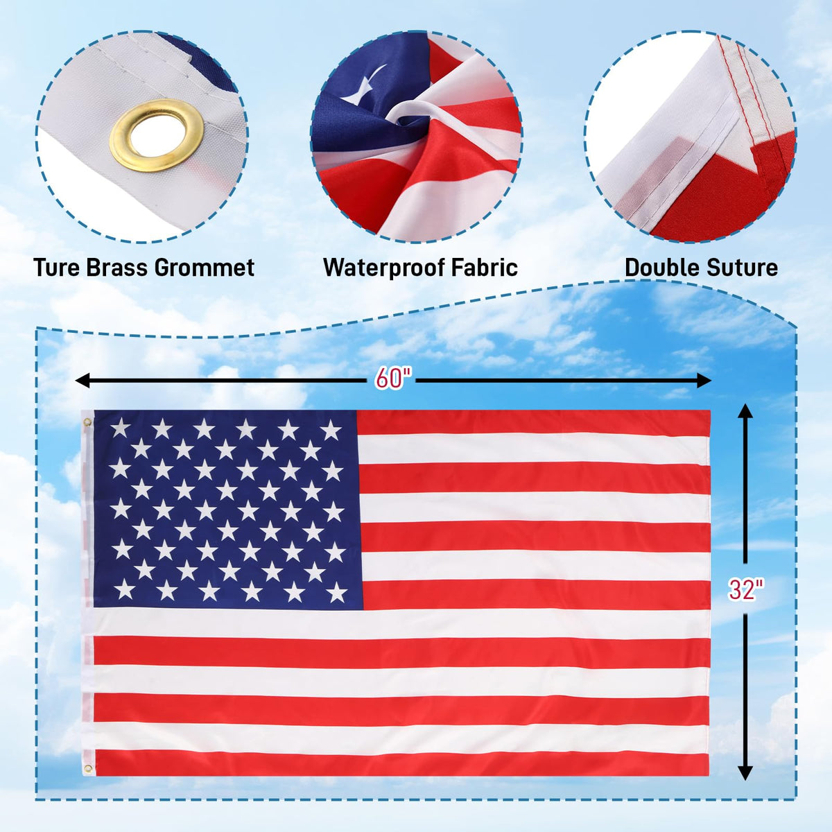 20FT Sectional Heavy Duty Aluminum Flag Pole Kit with 3x5 ft American Flag P341