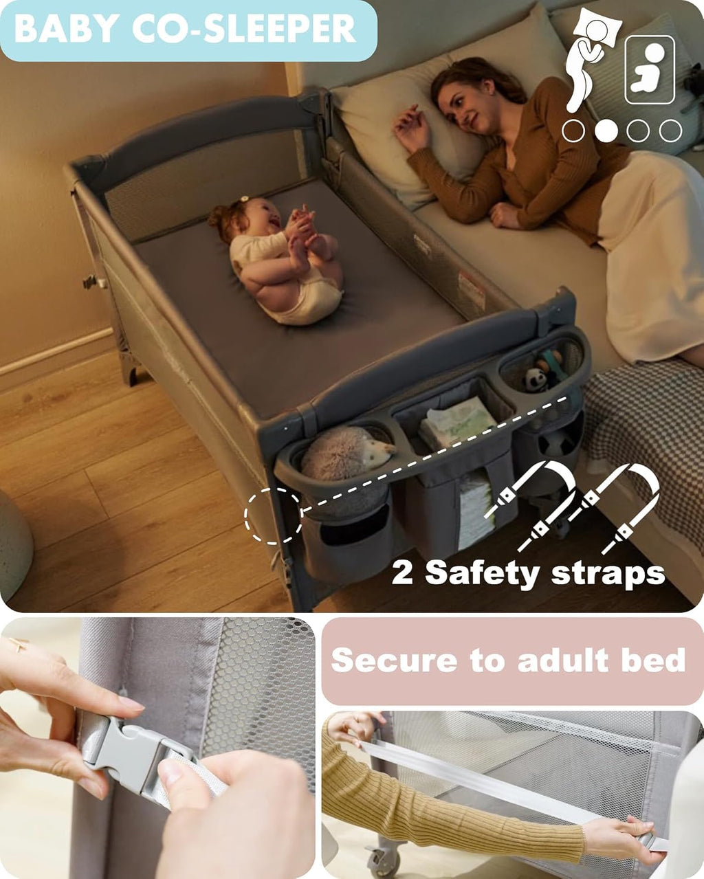 4-in-1 Baby Bassinet, Bedside Sleeper, Playard, Changing Table P96856