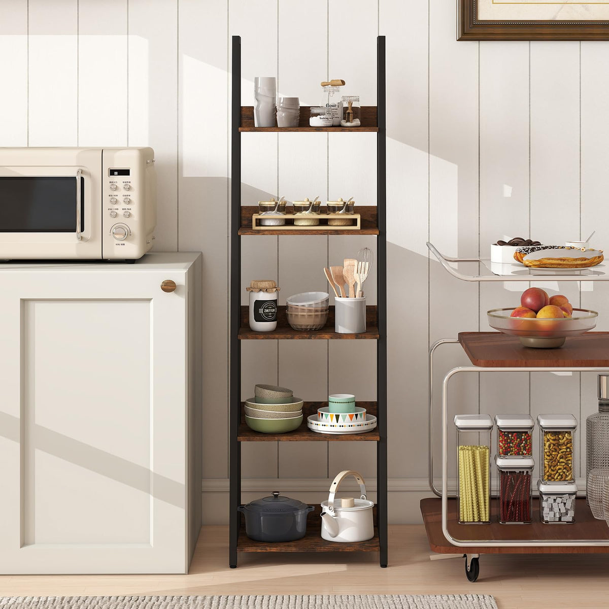 5-Tier Ladder Bookshelf Set of 2 Fabric Drawer Z24701
