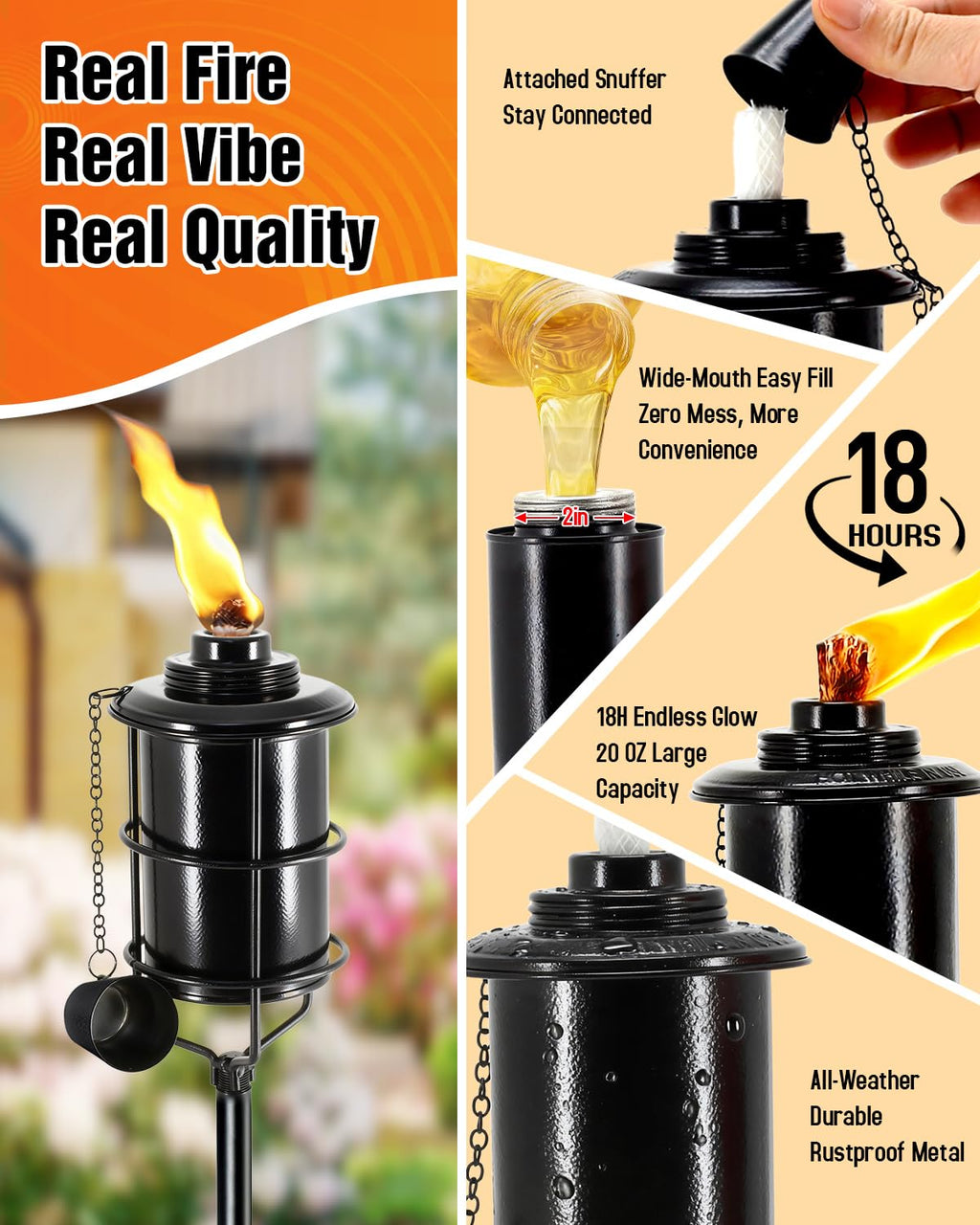 4 Pcs 59In 16oz Metal Citronella Torches O29085