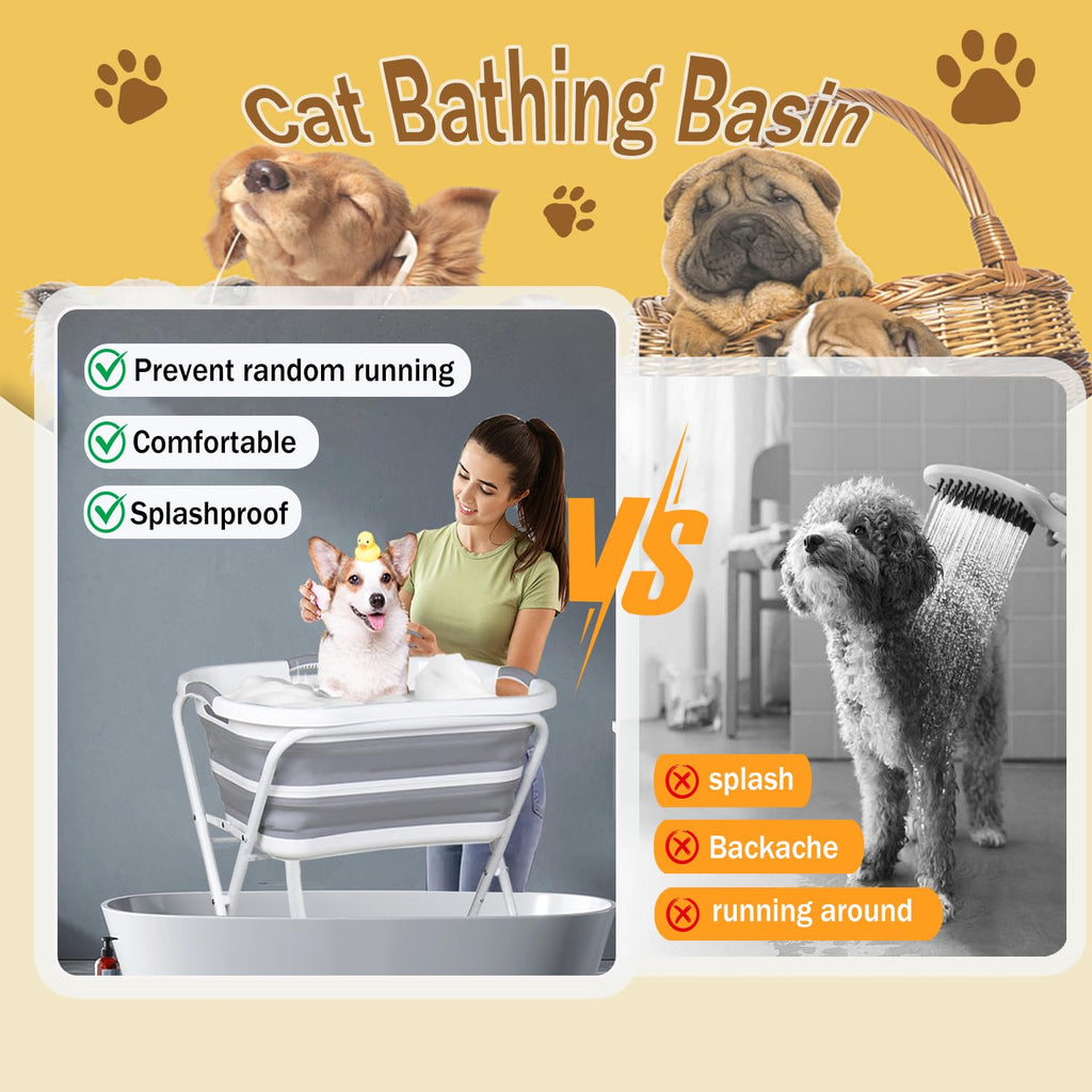 Portable Collapsible Elevated Pet Tub with Built-in Drainage System M58751