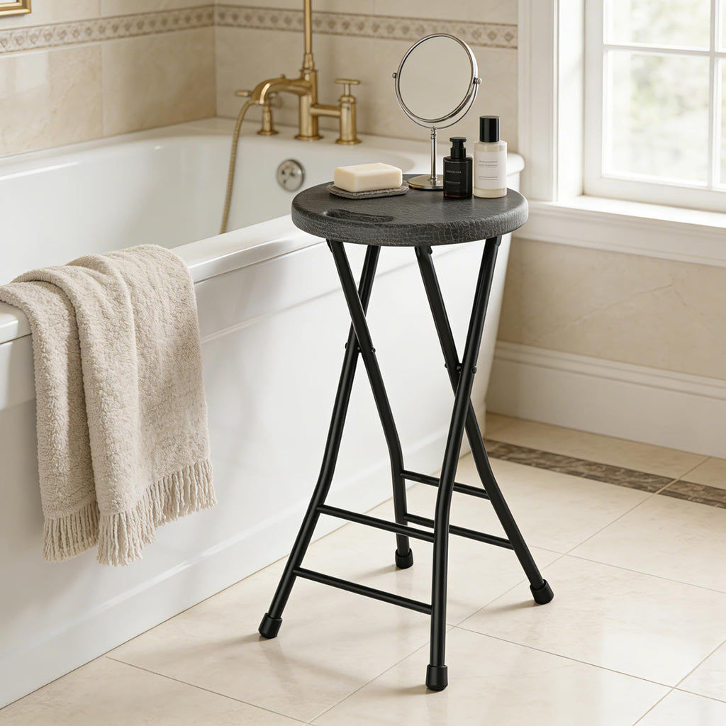 Black 18 Inch Folding Stool with Handle, Pack of 2 F9257