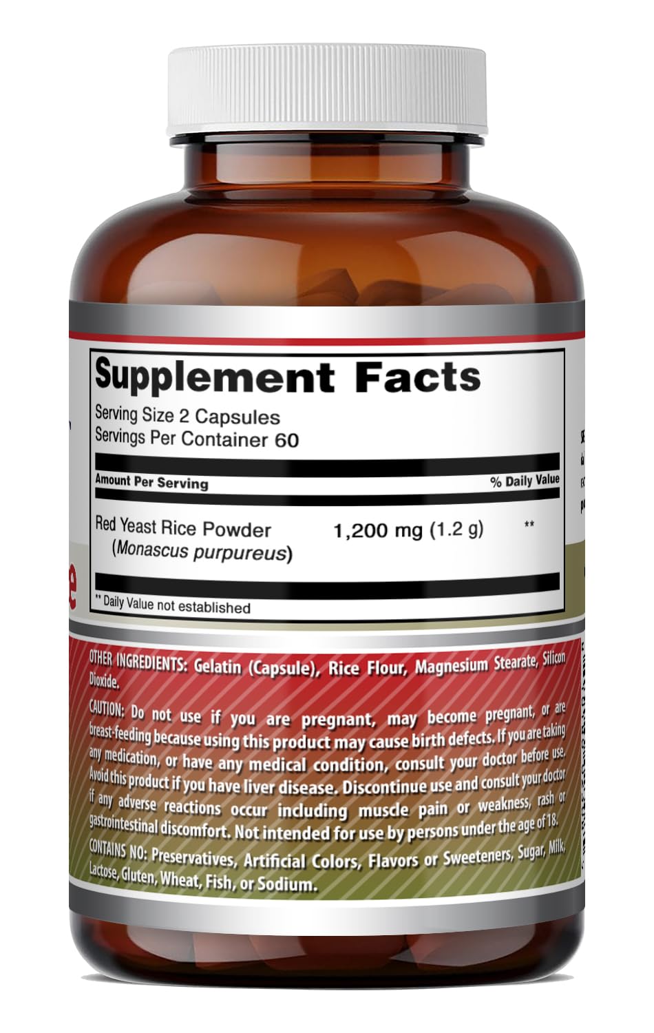 Red Yeast Rice 1200mg Capsules Supplement 120 Count 3 Pack F72068