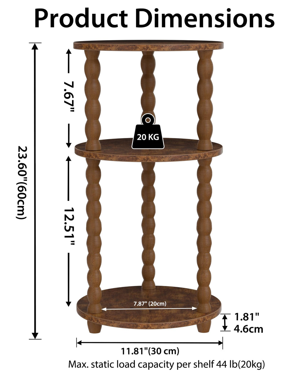 3 Tier Round Side Table with Spindle Wood Legs X92726