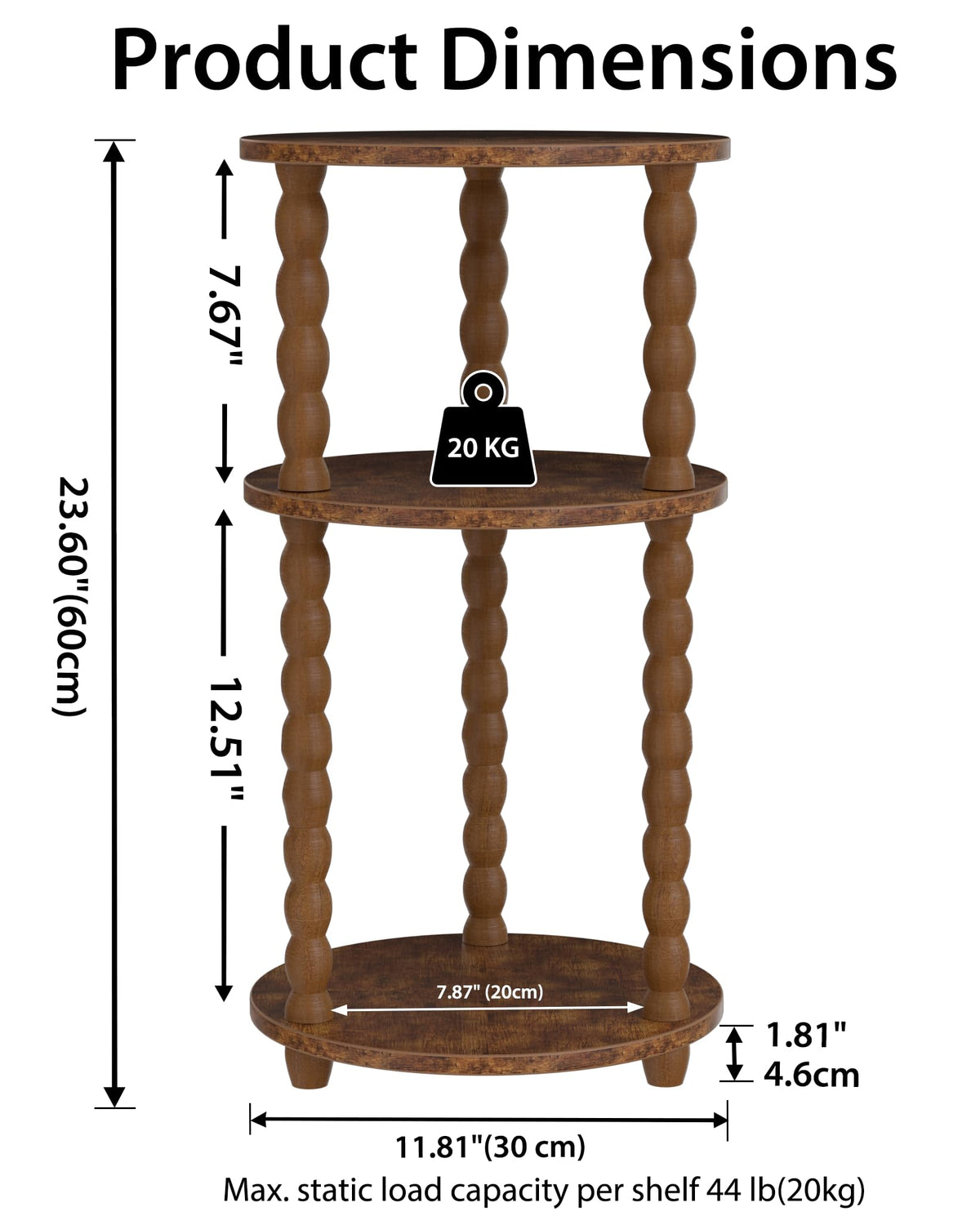 3 Tier Round Side Table with Spindle Wood Legs X92726