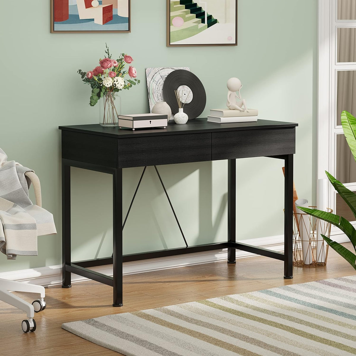 Black Wooden Computer Desk with Drawers L5570